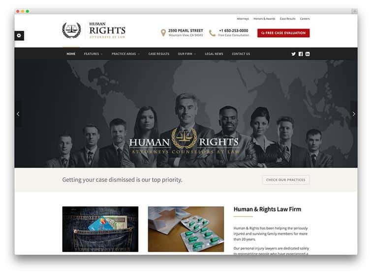 Human Rights is a great WordPress theme for building a legal website