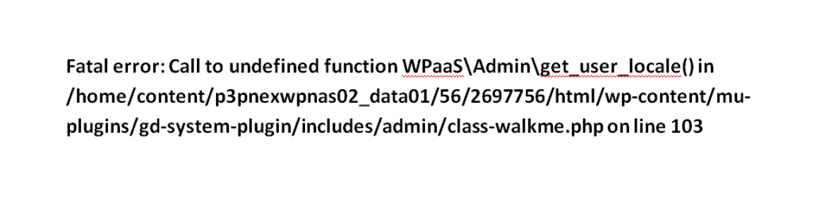 WordPress Support Log: “Fatal error: Call to undefined function WPaaS\Admin\get_user_locale()” & “Fatal Error: Cannot use WPaaS\Plugin”